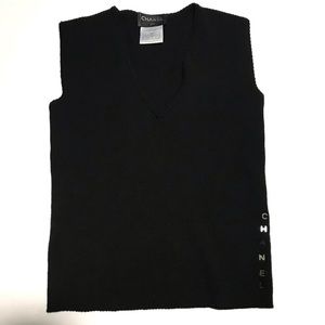 CHANEL Black Wool Vest No Sleeve Shirt Vintage